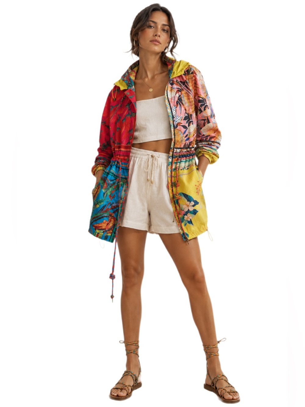 FARM Rio Rare Mixed Print Hooded Windbreaker Jacket XS NWT